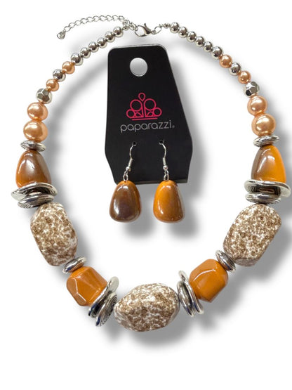 New Paparazzi In Good Glaze 20" Necklace and 1.75" Drop Pierced Earring Set