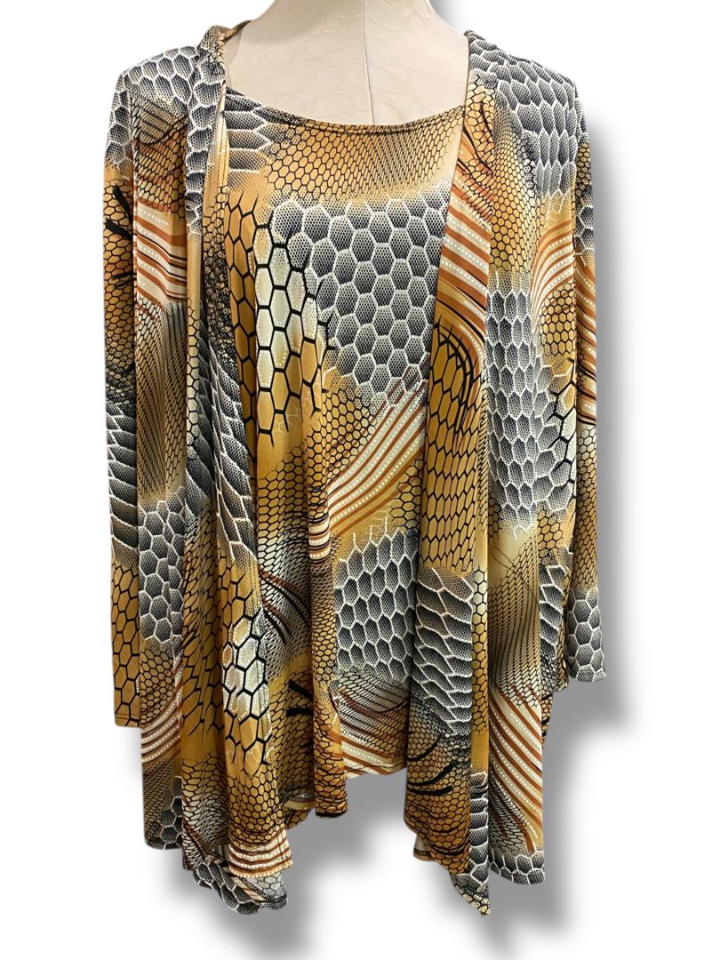 Size 3X LBisse Womens Shirt Pullover Faux Cardigan Abstract Reptile Print