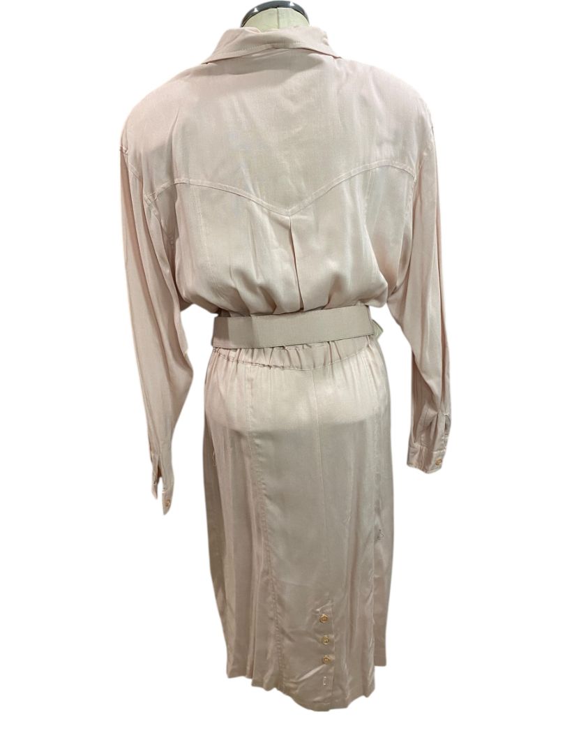 Size 14 Together! Pink Rayon 1980s Dress Belted Button Up