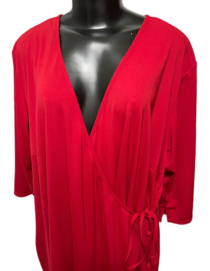 22/24 Lane Bryant Wrap Midi Dress Red Stretch 3/4 Sleeve Mid Calf