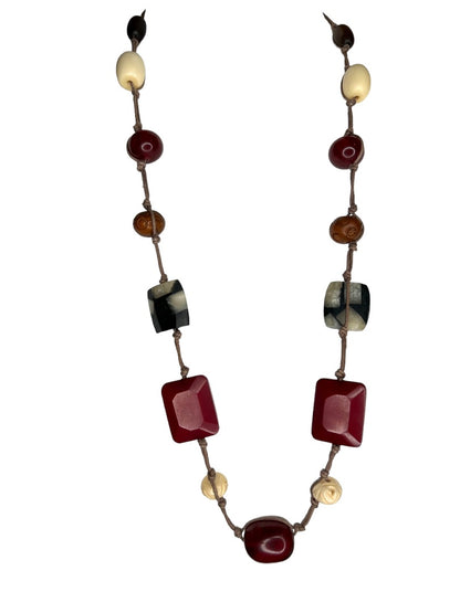 Vintage Boho 32" Necklace Knotted String Wood and Acrylic Chunky Beads