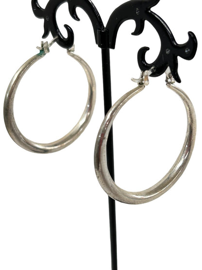 Silvertone Lever Hoop Earrings 1.75" Diameter Pierced