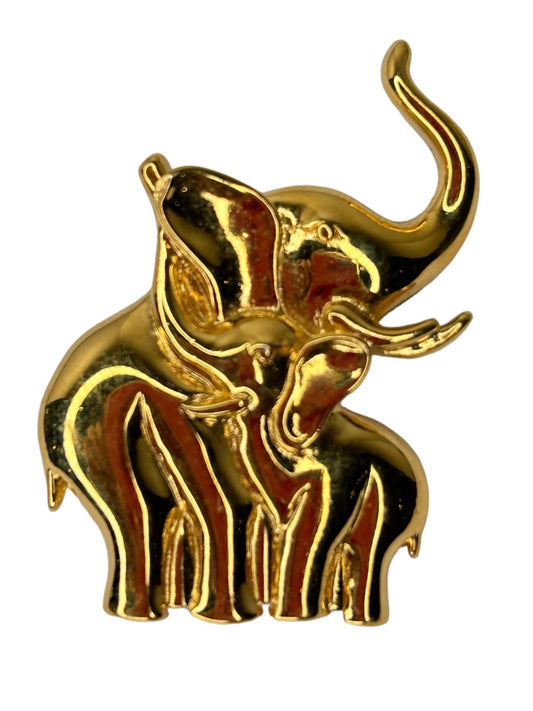 Vintage Goldtone Signed LR Lady Remington Mom Baby Elephant Figural Brooch Pin