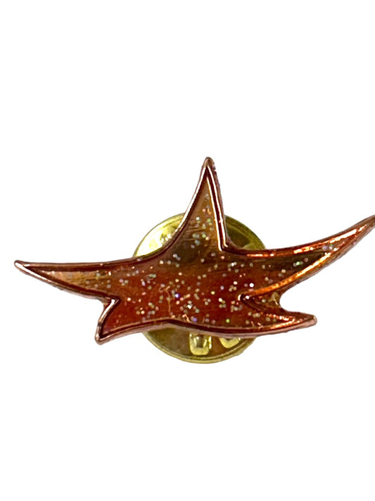 Goldtone Enameled Copper Color Sparkle Lapel Pin Star Starfish 1"