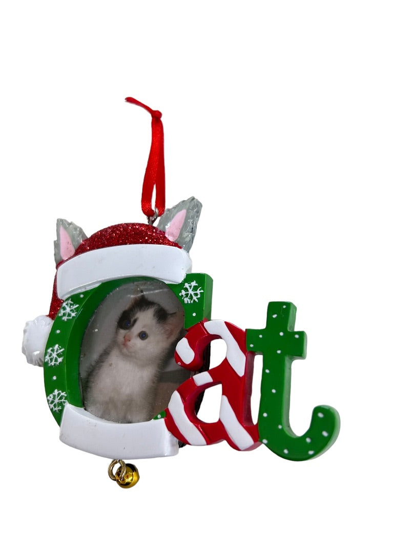 Holiday Ornament "Cat" Photo Frame Bell Cat  1.5" Holiday Christmas