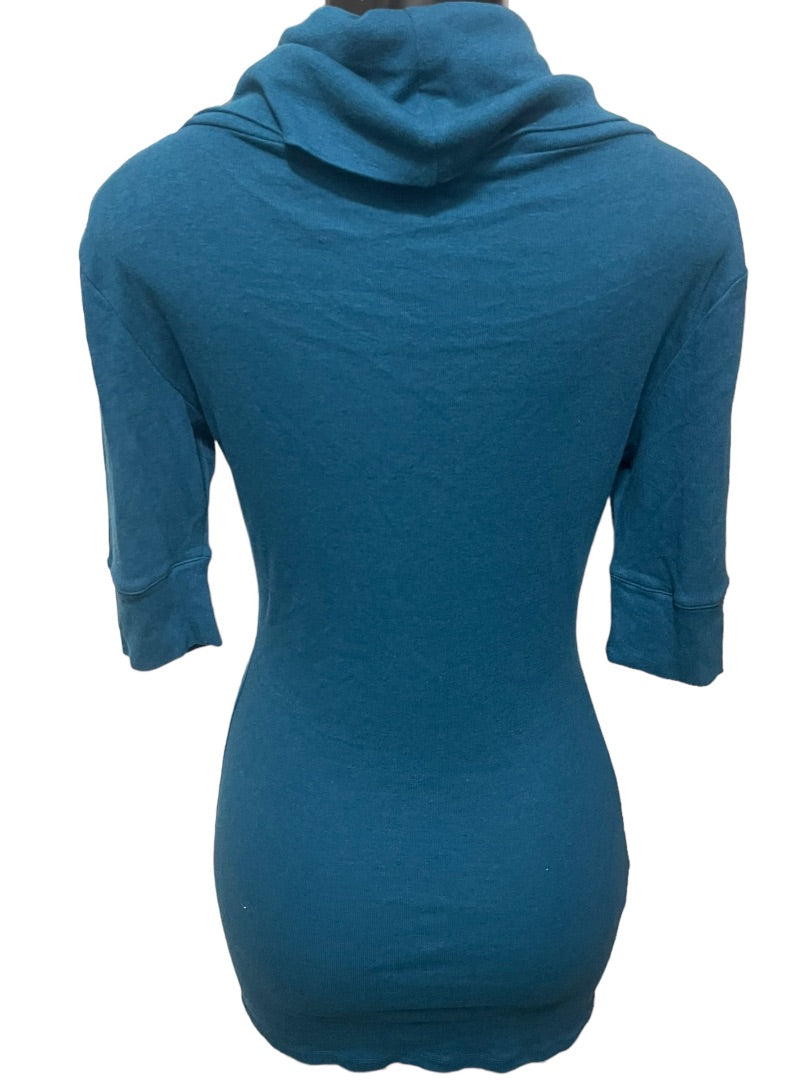 Medium Express Sexy Basic Half Sleeve TunicTop Cowl Neck Top Teal Soft Jersey Knit