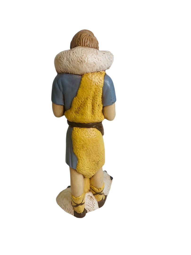 Handpainted Ceramic 1980s Nativity Figurine Shepherd Carrying Sheep 8"h