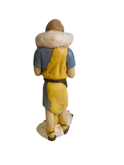 Handpainted Ceramic 1980s Nativity Figurine Shepherd Carrying Sheep 8"h