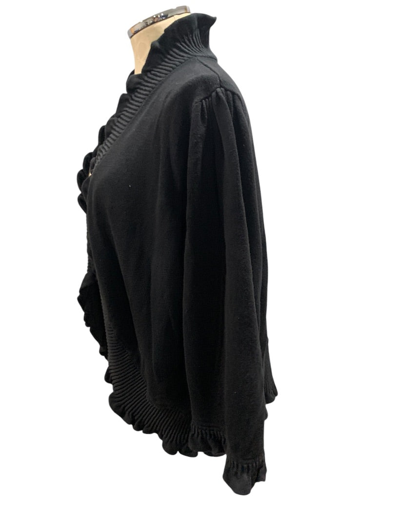 3X INC International Concepts Womens Black Open Ruffle Cardigan Sweater 100% Cotton