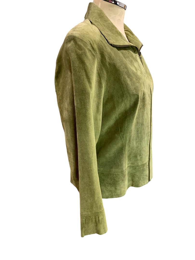 Large Uniform John Paul Richard Womens Full Zip Green Suede Fitted Jacket