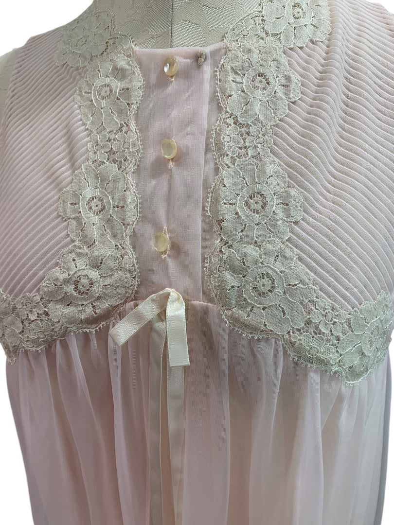 Large Gossard Artemis Pink Peignoir Chiffon Nightgown Robe Set 1960s Vintage