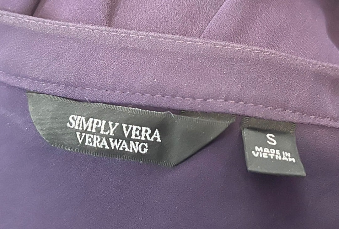 Small Simply Vera Wang Womens Popover Blouse Shirt Purple V-Neck