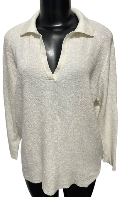 Large Eileen Fisher Linen Blend V-Neck Pullover Sweater Womens