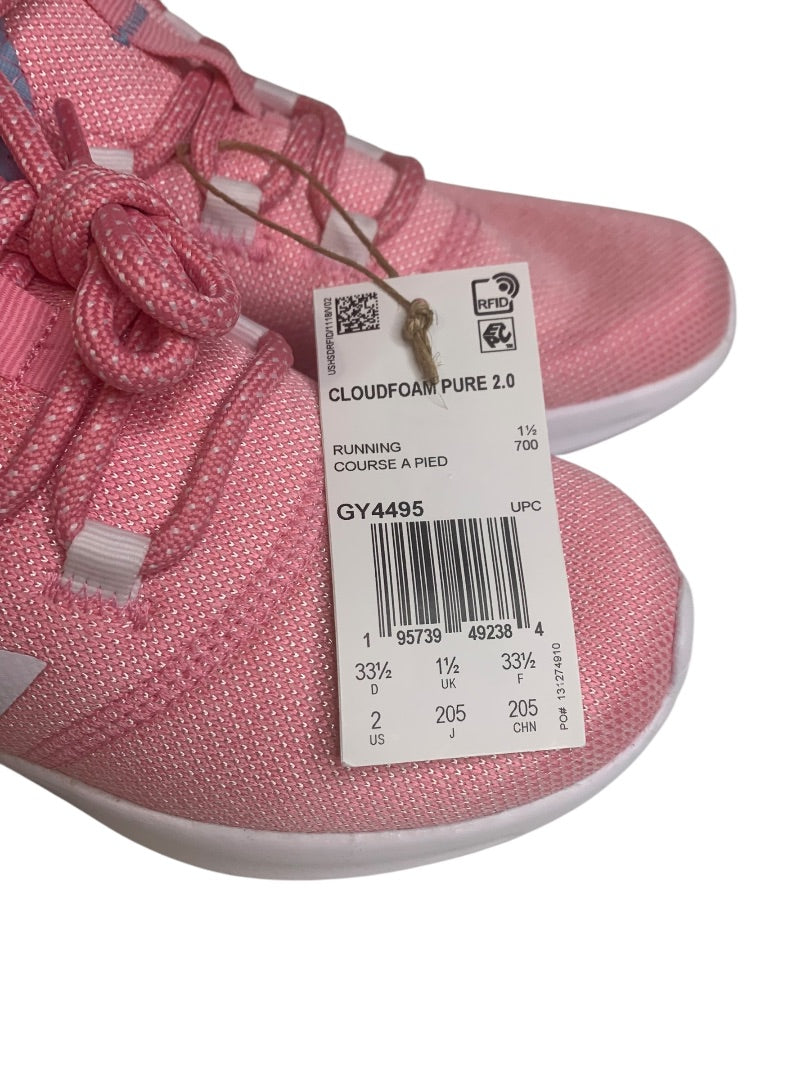 Size 2 Adidas Big Kids Girls Cloudfoam Pure 2.0 Pink Sneakers GY4495