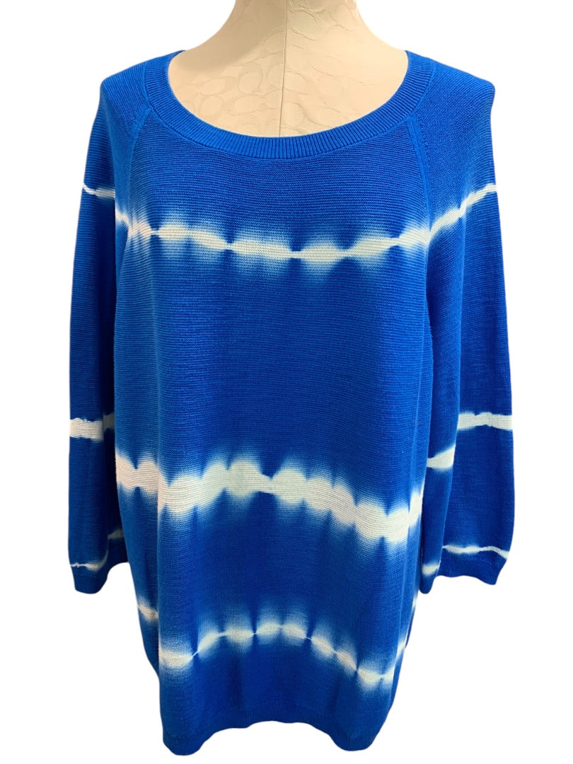 XL Talbots Womens Blue Tie Dye Pullover Casual Sweater 3/4 Sleeve