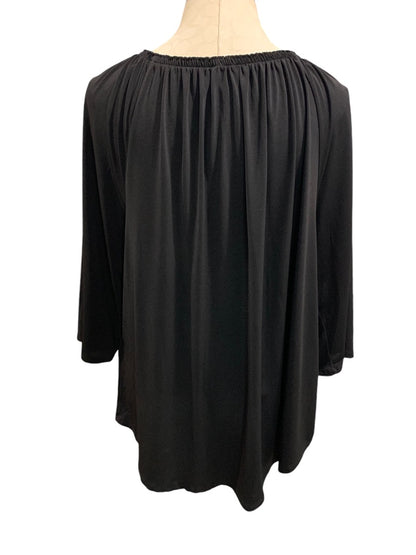 Large (16) Chicos Womens Black Shirt Off Shoulder Silver Tassel Zipper