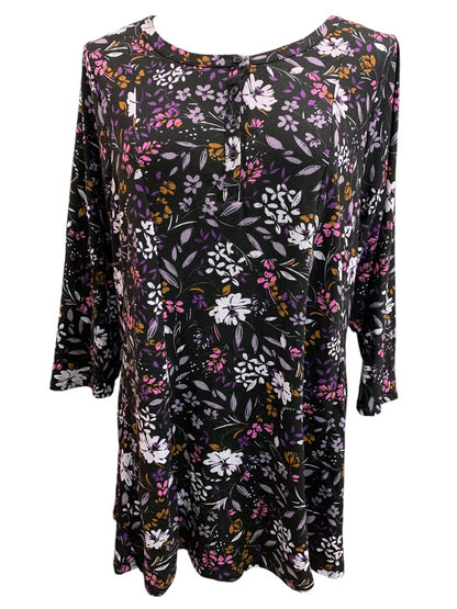 Size 14/16 Lane Bryant Womens Black Floral Swing Tunic Soft Jersey Knit