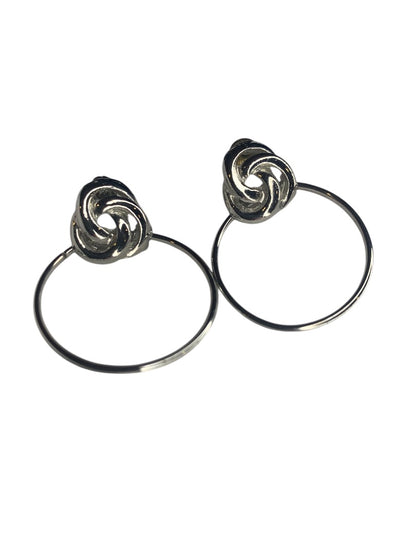 Silvertone Post Pierced Earrings Door Knocker Style 1.5 Inch