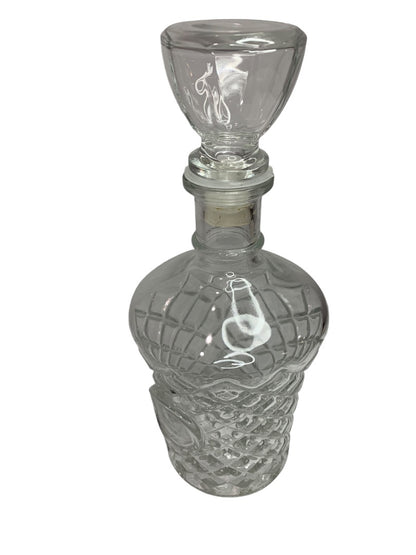 Vintage Cut Glass Liquor Decanter with Stopper Clear 9.5 Inch