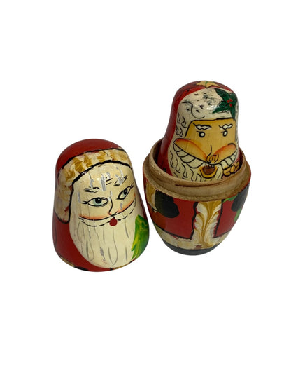 Vintage 1990s Santa Nesting Doll Matryoshka 5 Stacking Defects