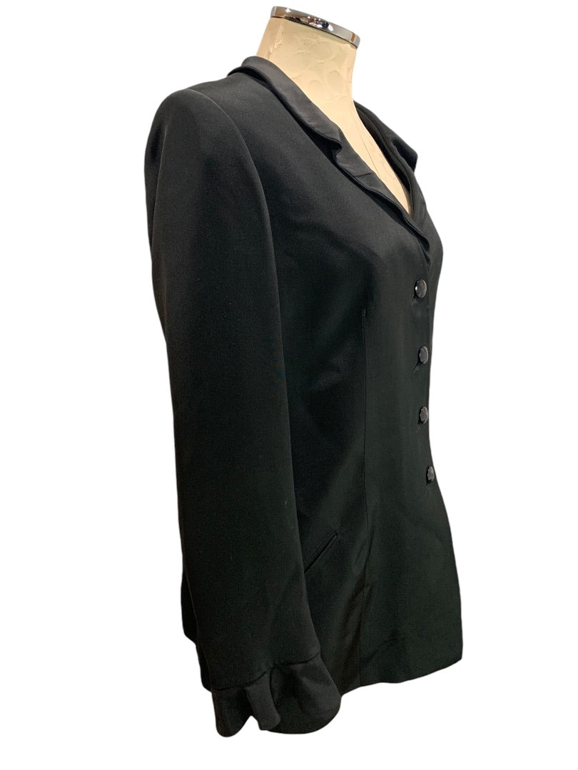 Size 14 Womens Lined Black Satin Jacket Blazer Ruffle Sleeve Hem