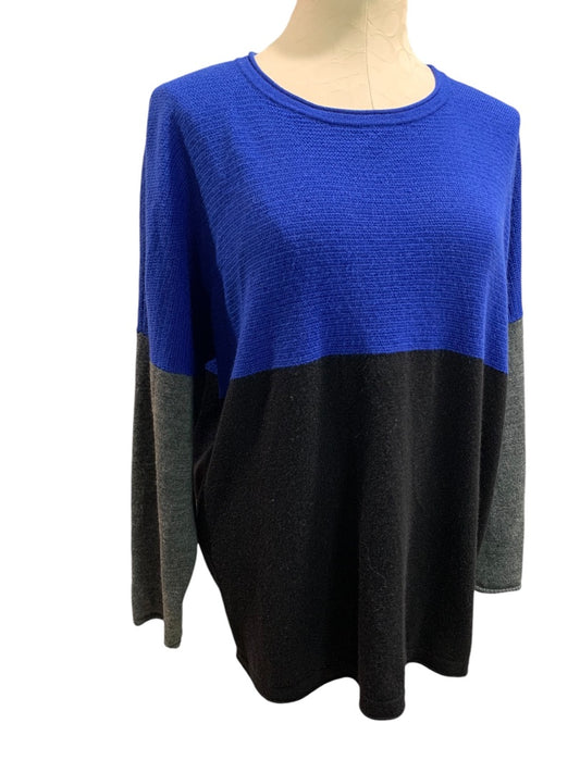 2X Coldwater Creek Womens Colorblock Pullover Sweater Blue Black