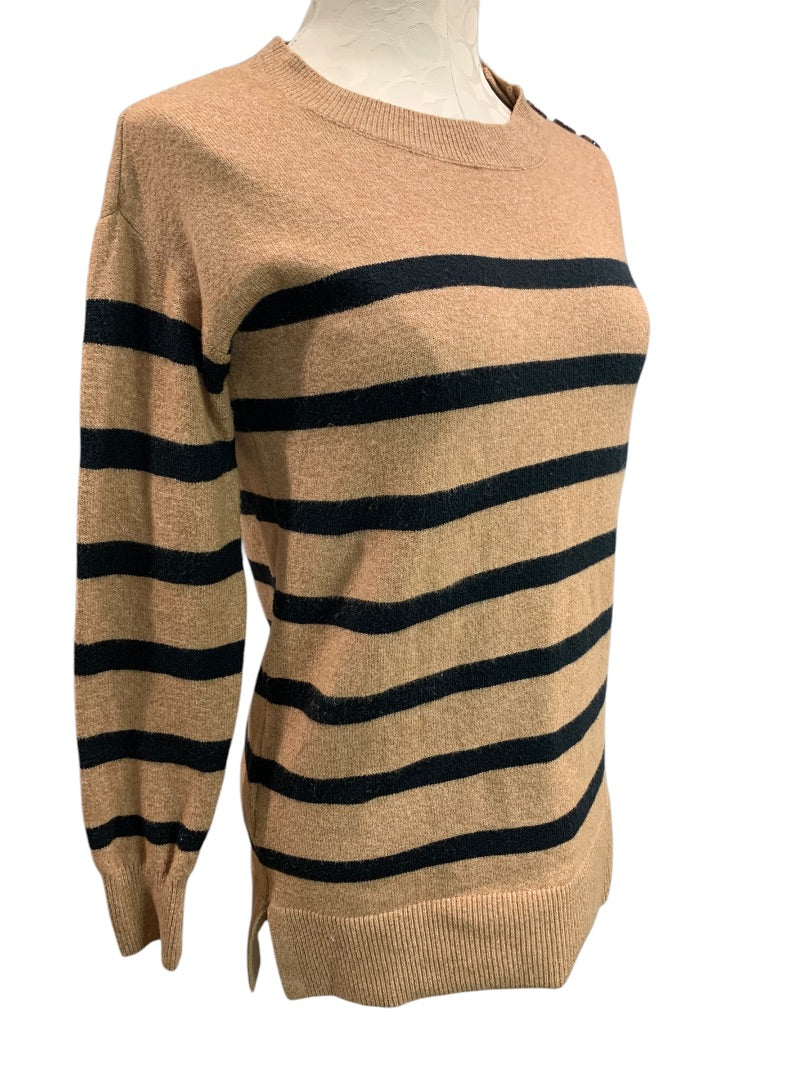 XXSP LOFT Petite Womens Cotton Blend Soft Brown Black Striped Sweater