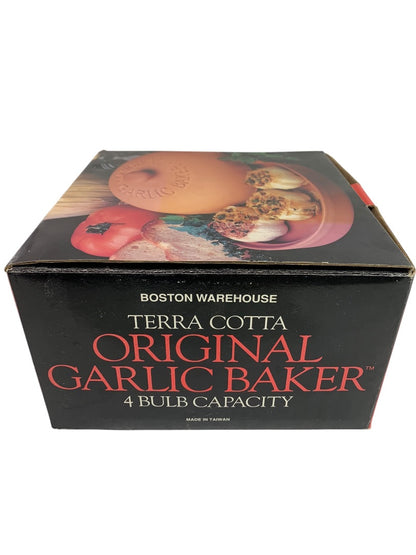 Boston Warehouse Terra Cotta Orignal Garlic Baker 4 Bulb Capacity with Box