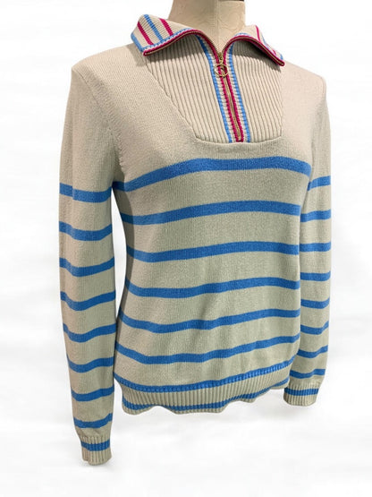 XS J.Crew Womens Striped Half Zip Pullover Sweater Retro BL765