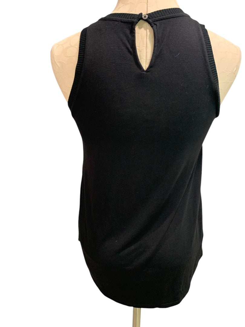 XXS LOFT Womens Black Sleeveless Blouse Shirt Contrast Front