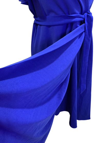 Size 12 DKNY New Flutter Sleeve Faux Wrap Dress Royal Blue