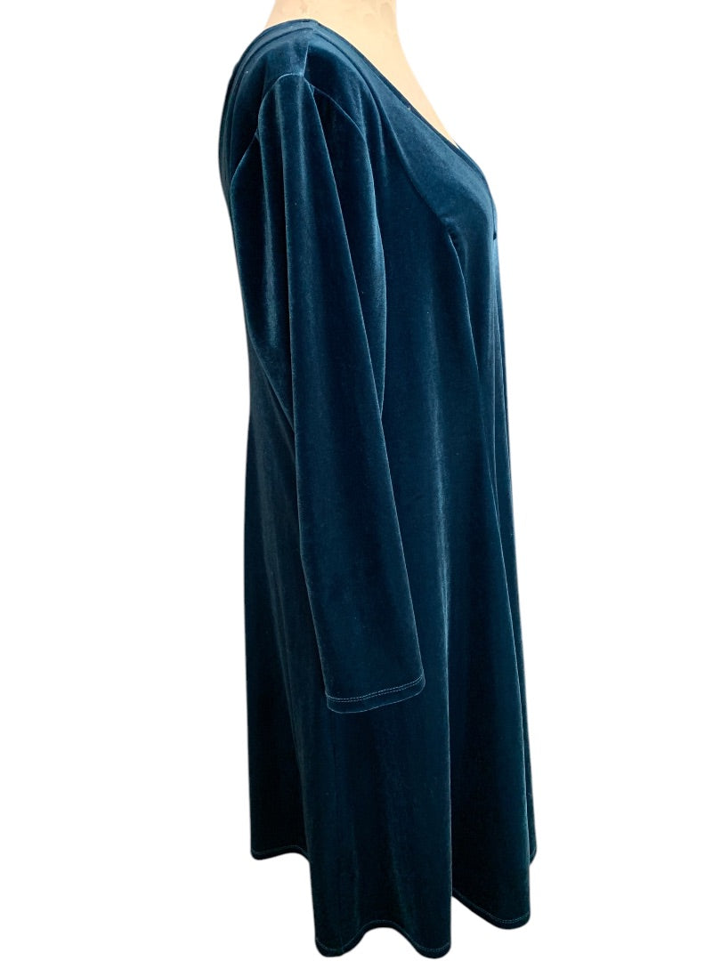 2X Torrid Deep Teal Velour A-Line Dress V-Neck Stretch Swing