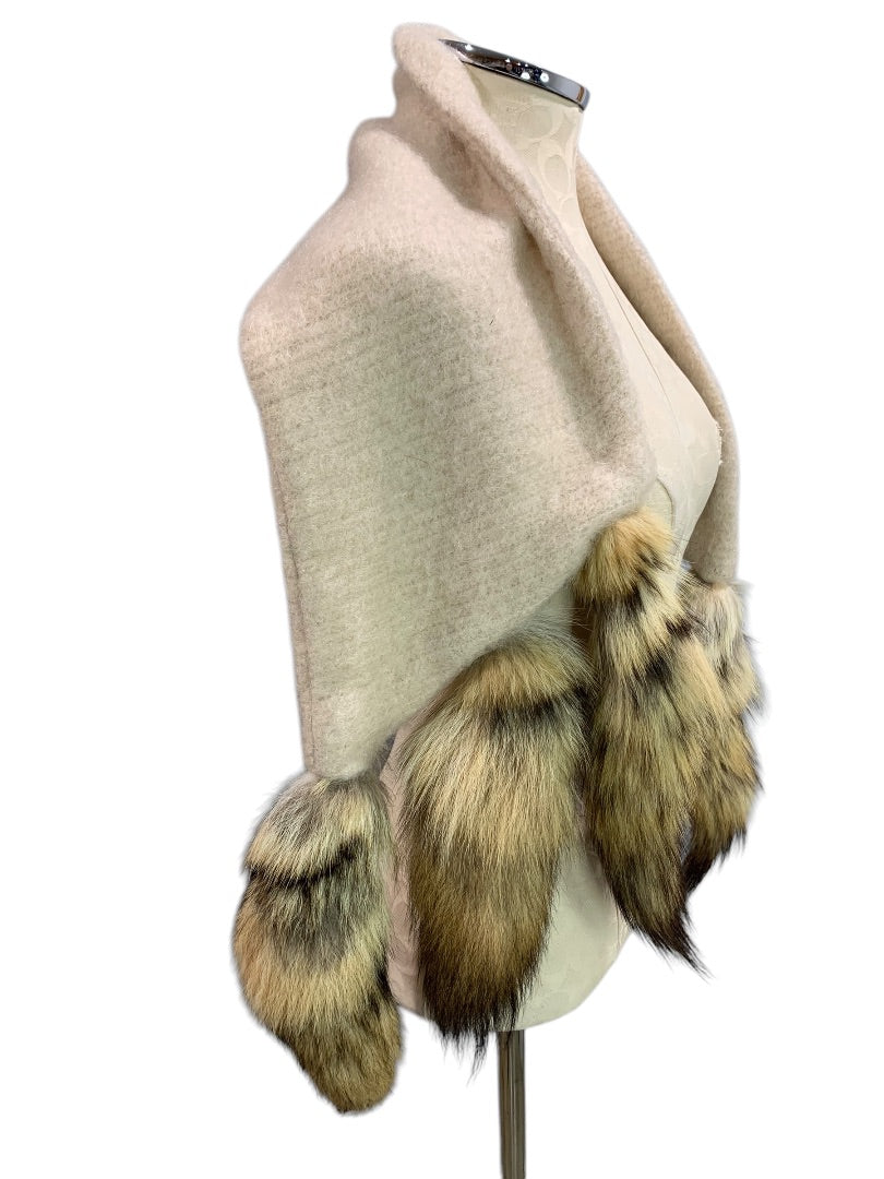 Adrienne Landau Readers Wrap Shawl Scarf Mohair with Fox Tails Vintage 26"l