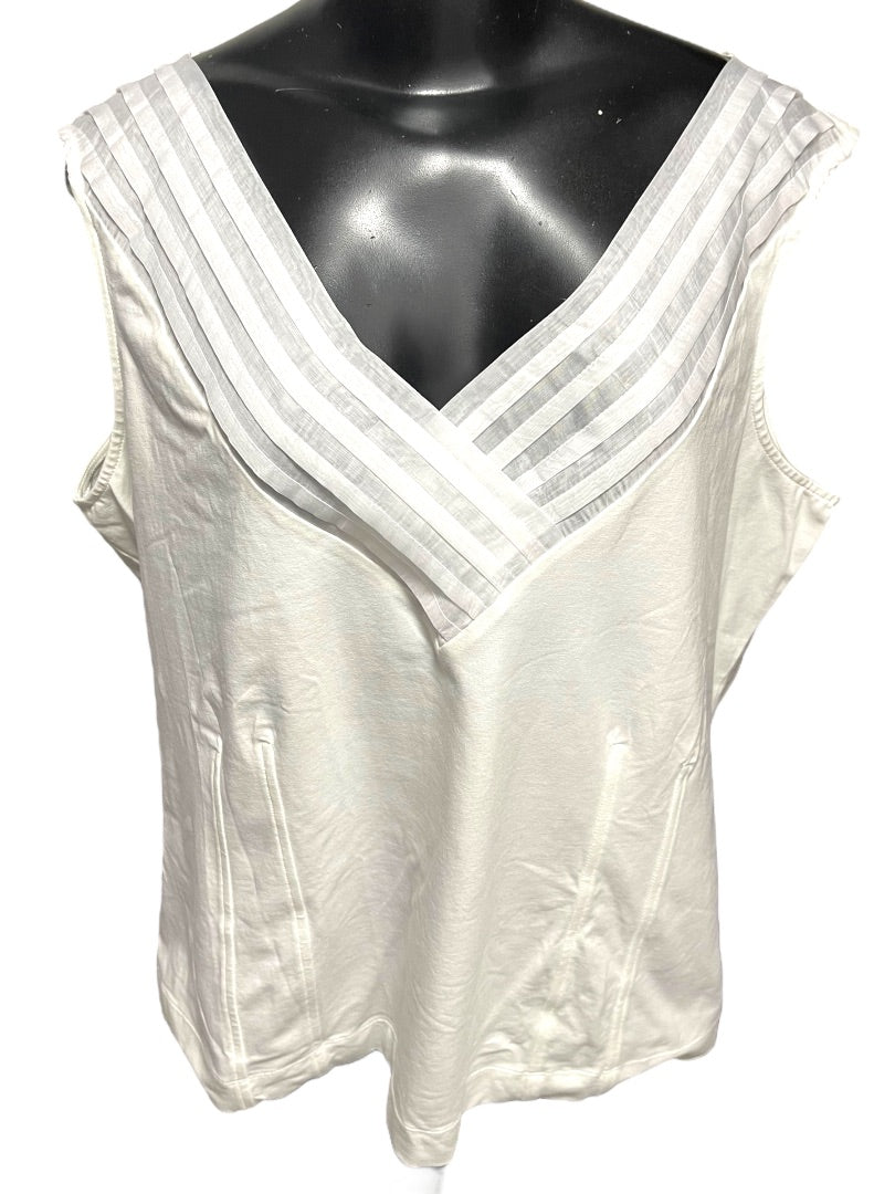 1X Nic+Zoe Womens New Woven Trim V-Neck Womens Tank Paper White