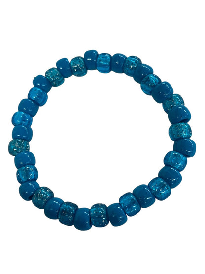 Set of 2 Acrylic Stretch Bracelets Silvertone Teal Sparkly