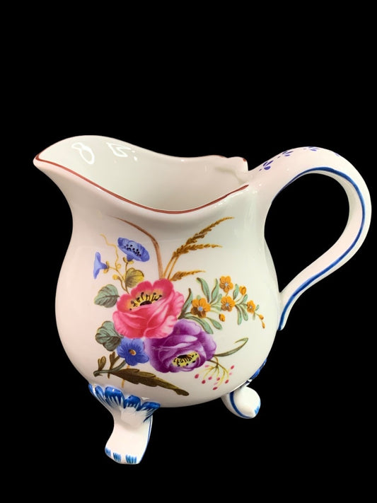 1980s Frankin Mint Fine Porcelain Creamer Collection Footed Floral 5 Inch