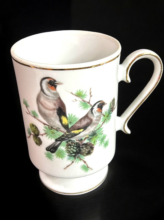 Royal Crown Pedestal Ceramic Bird Mug Gold Trim Orange Gray Throat