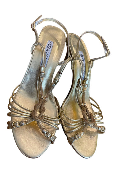 Size 7.5 Diego Sanz Spain Strappy Sandals Gold 3.5 Inch Heel