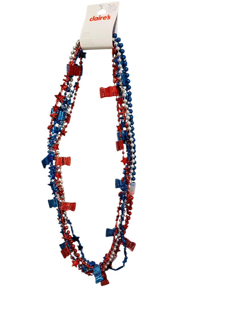 Claires New Set of 6 Overhead Necklaces Patriotic USA Flag Star