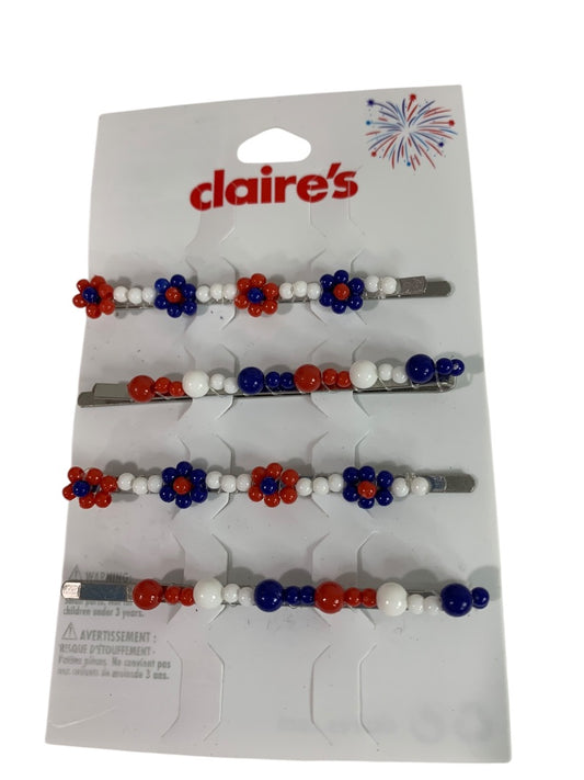 Claires New Set of 4 Patriotic Hair Bobby Pins Red White Blue