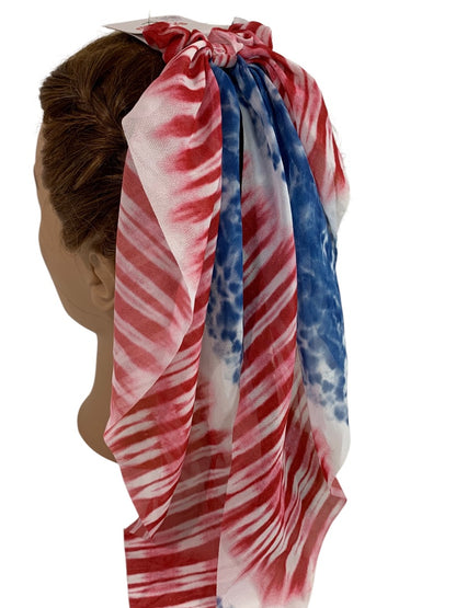 Claires New Hair Elastics Sheer Fabric Cover Train Tail Patriotic