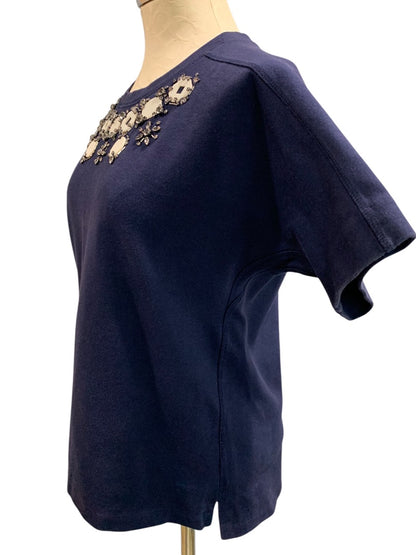 Small J.Crew Womens Navy Blue Ponte Knit Embellished Neckline Shirt