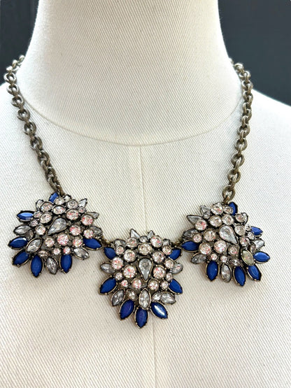 LOFT Chunky Statement Necklace Antiqued Goldtone Blue 20.5 Inch
