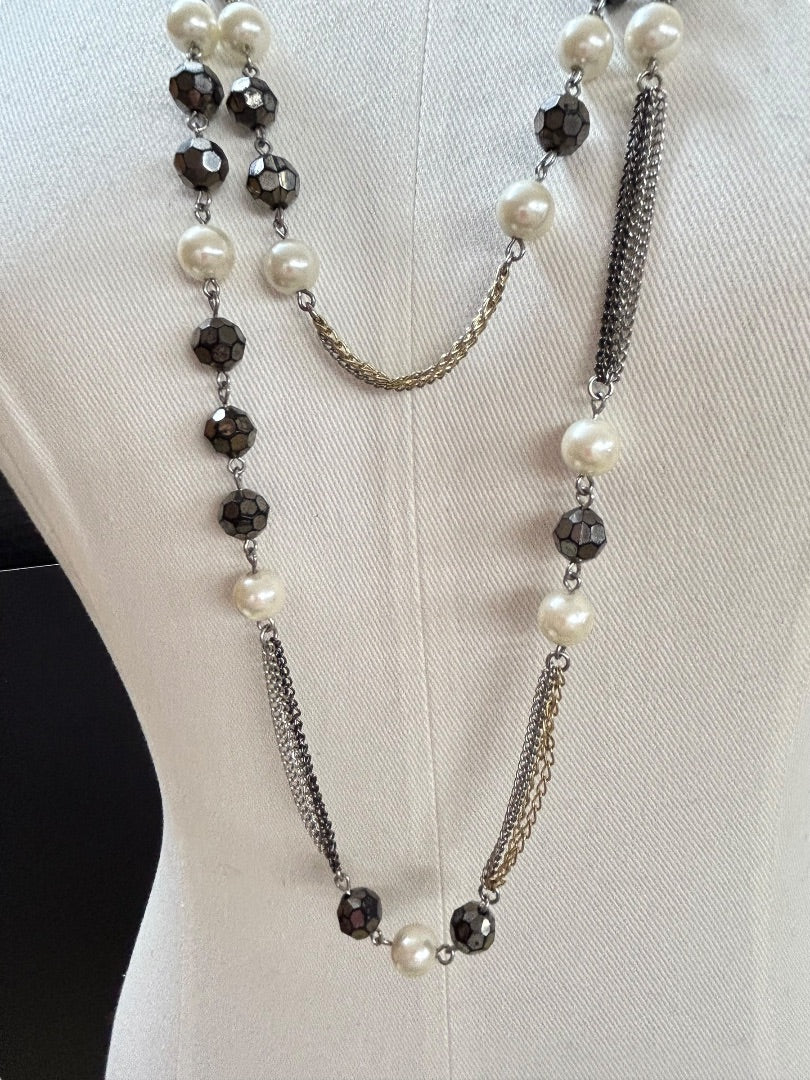 Express Necklace Tiered Mixed Metals  29 Inch 4.5 Inch Drop Lobster Clasp