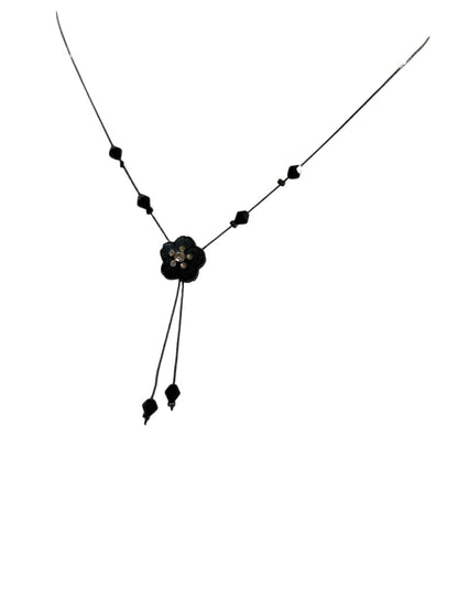 Black Flower Necklace 16 Inch Spring Closure Tassel