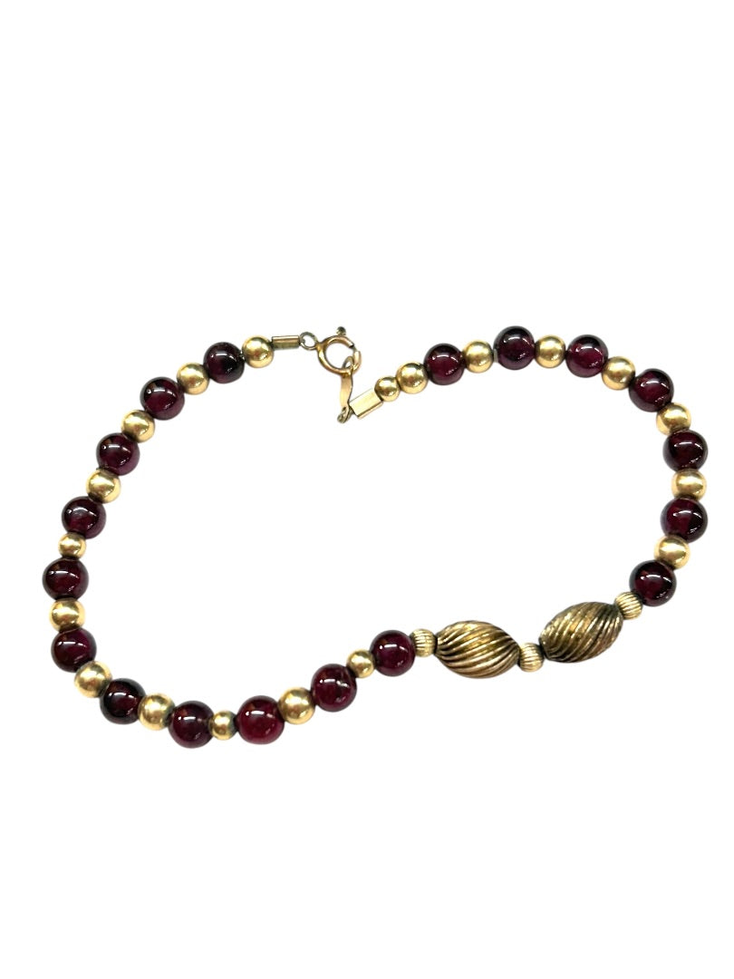 Goldtone Purple Beaded Bracelet Spring Clasp 7 Inch