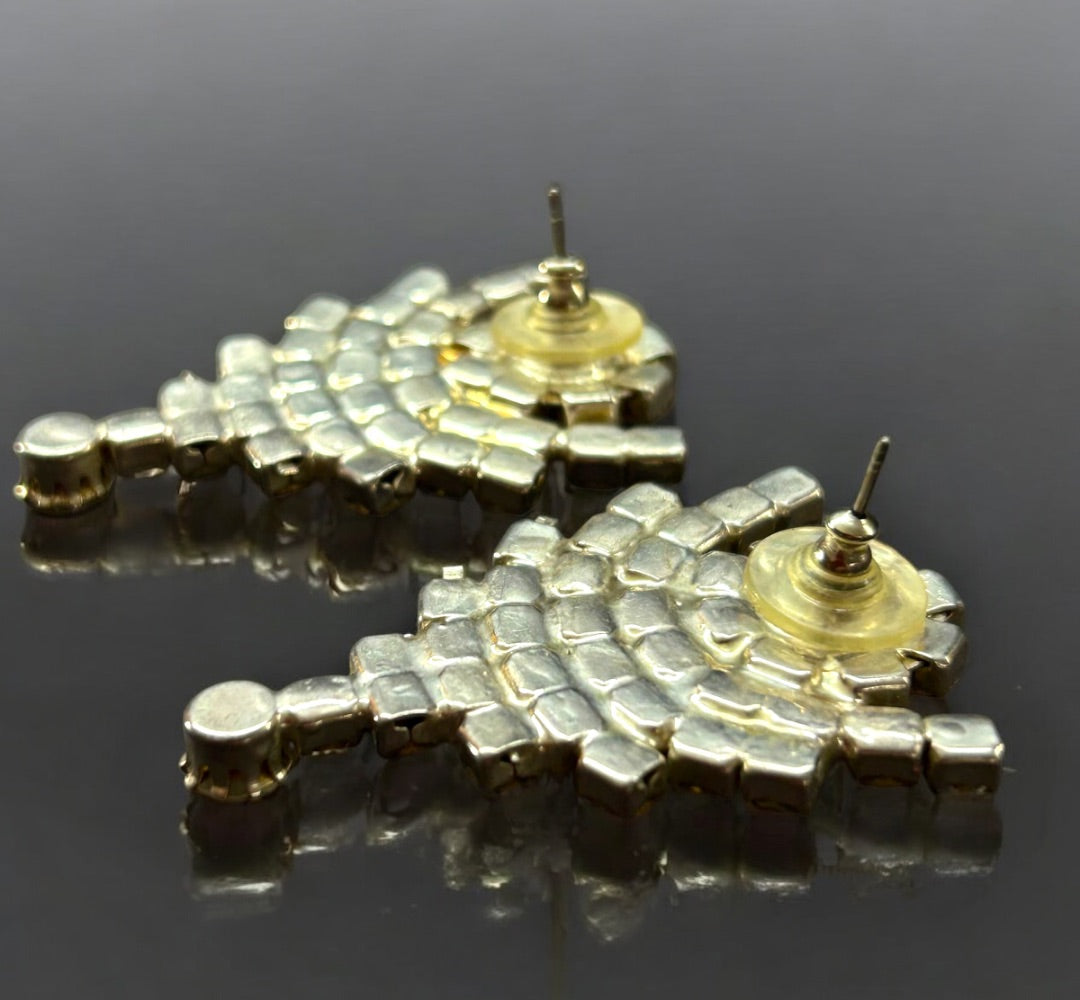 Vintage Rhinestone Pierced Post Earrings  2 Inch Drop No Movement