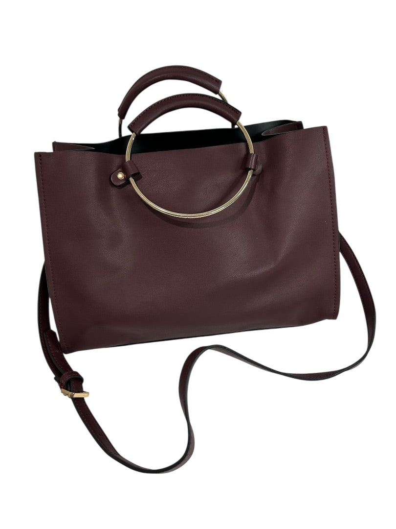 Vegan Leather Merlot Satchel Detachable Shoulder Strap Goldtone Hardware