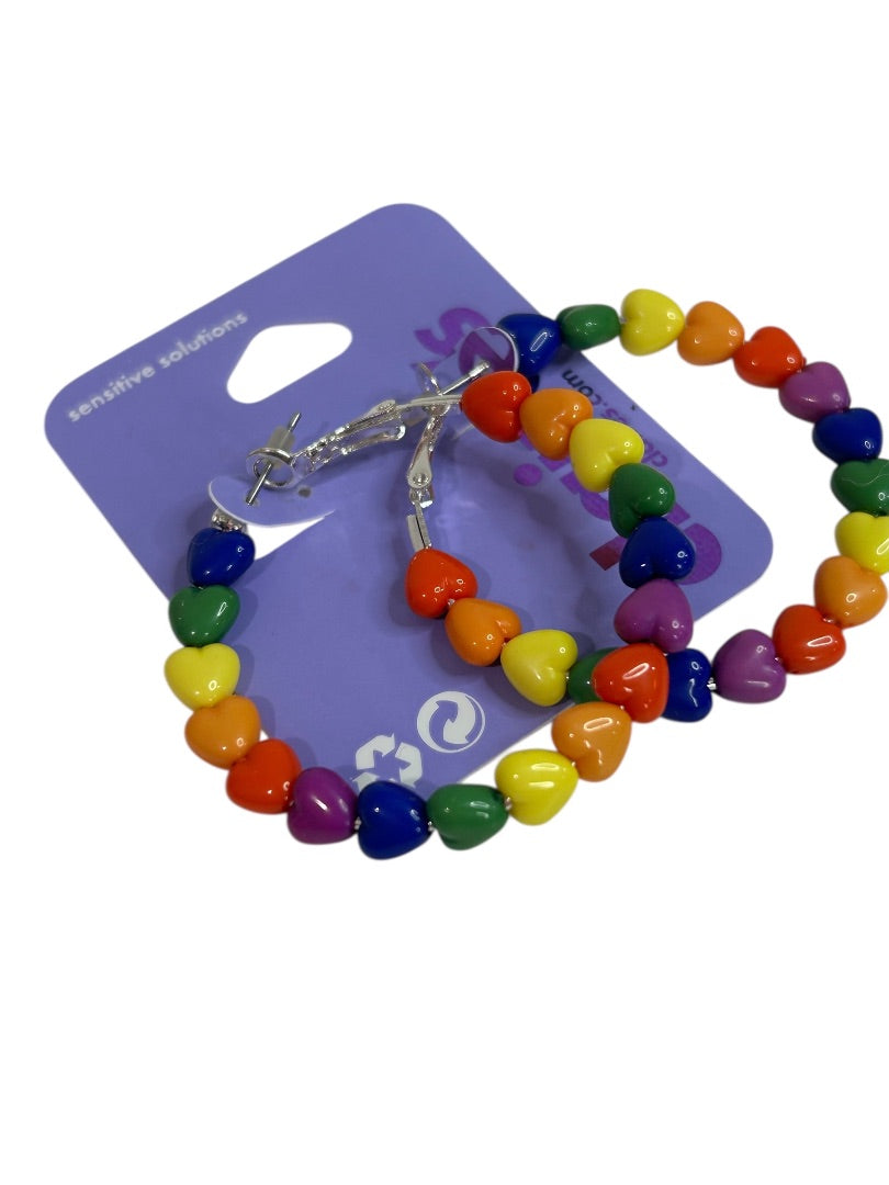 Claires New Heart Rainbow Hoop Earrings Leverback Pierced 2 Incch