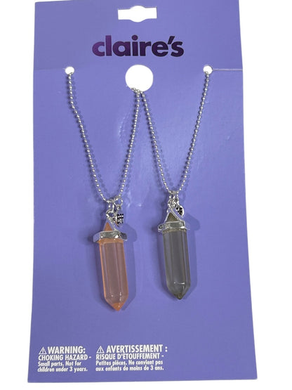 Claires New Set of 2 Crystal Necklaces Pink Gray